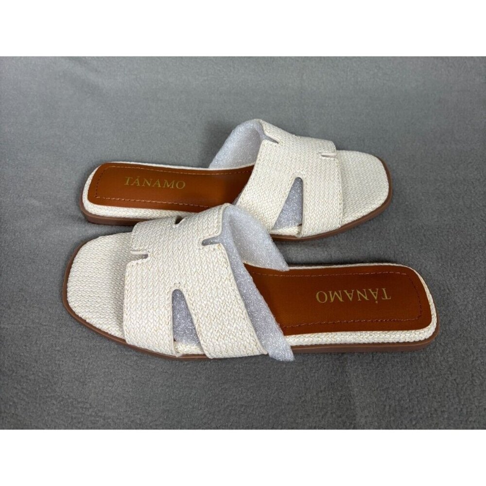 Tanamo Women's Sandals Slip on Slides Dressy Casual Flats Open Toe Cream 6 NWB. - Picture 3 of 8